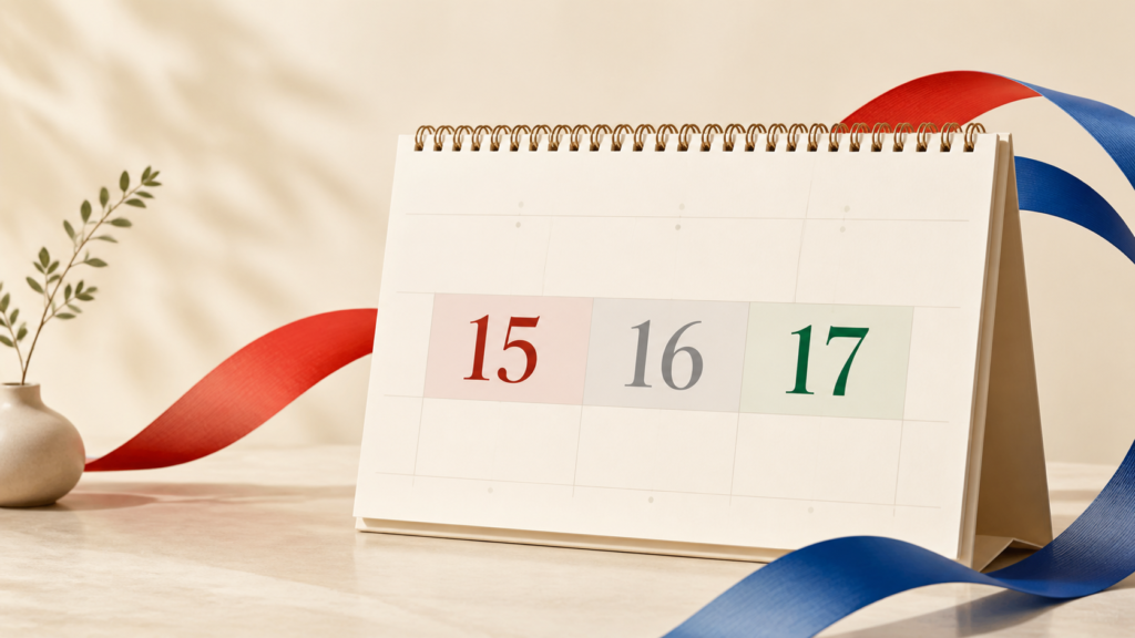 2026년 8월 15일·16일·17일 사흘 연휴를 표시한 달력