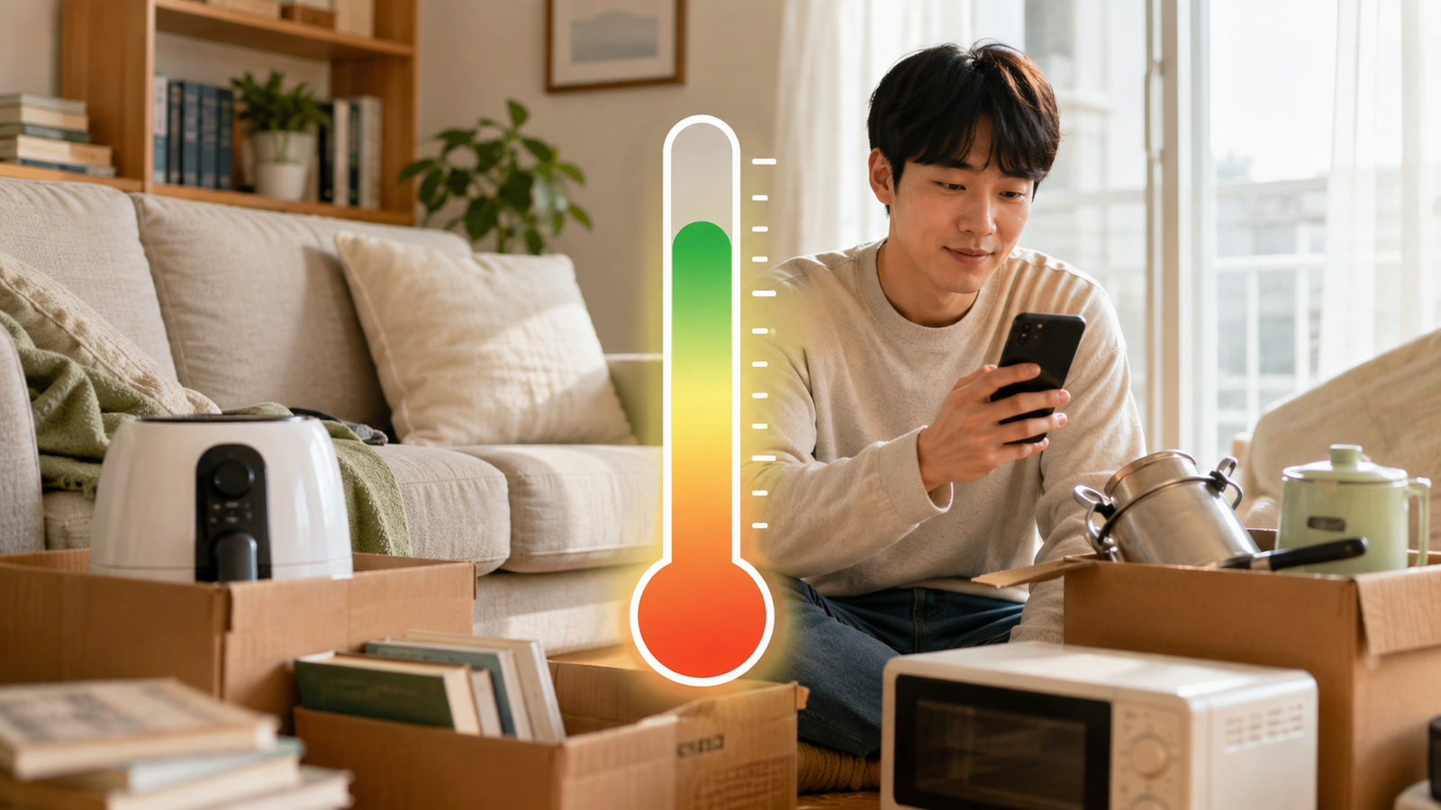 중고거래 매너온도와 생활용품을 살펴보는 모습